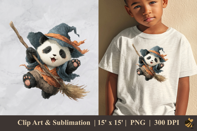 Cute Witch Panda DTF Sublimation Clipart Design 2