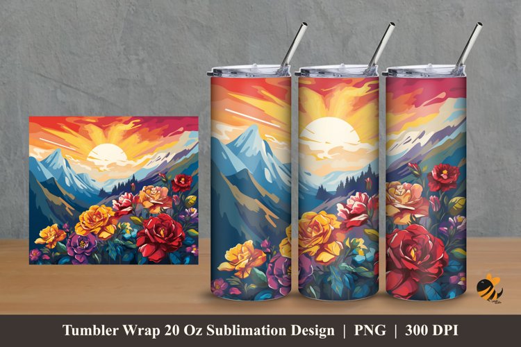 Mountain Garden Tumbler Wrap Sublimation Design 2 example image 1