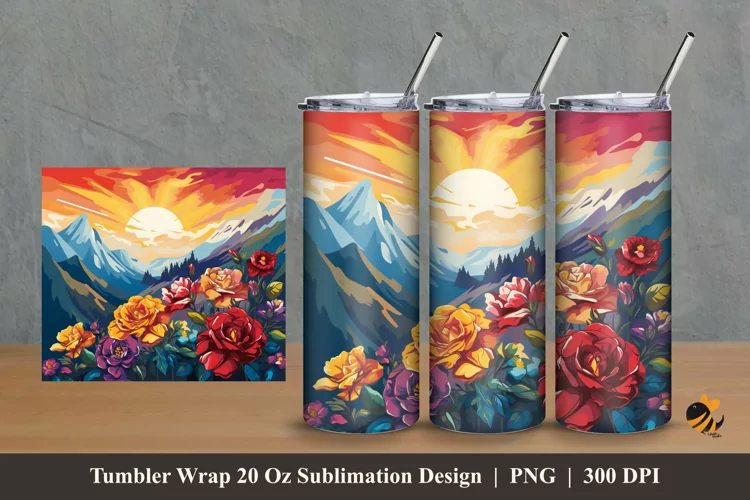 Mountain Garden Tumbler Wrap Sublimation Design 2