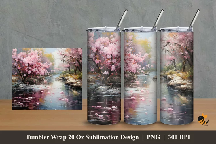 Flowering Tree Tumbler Wrap Sublimation Design 2