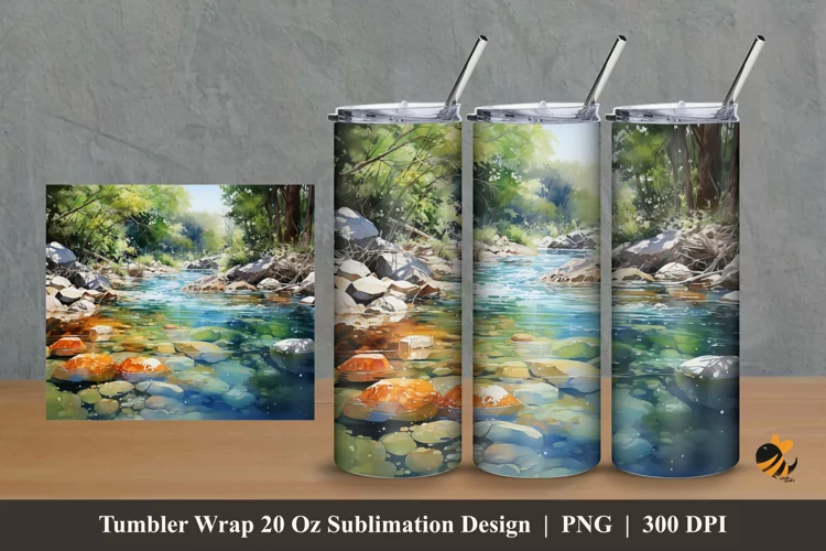 River Stone Aquascape Tumbler Wrap Sublimation Design 2