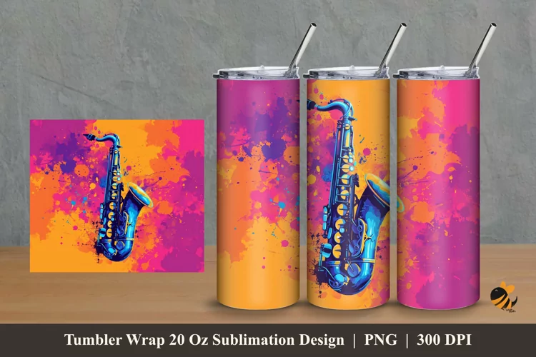 Cool Saxopone Tumbler Wrap Sublimation Design 2