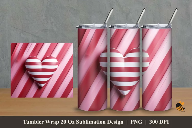Love Stripe Tumbler Wrap Sublimation Design 2