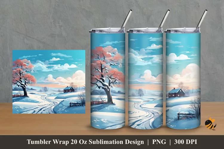 Peaceful Winter Tumbler Wrap Sublimation Design 2