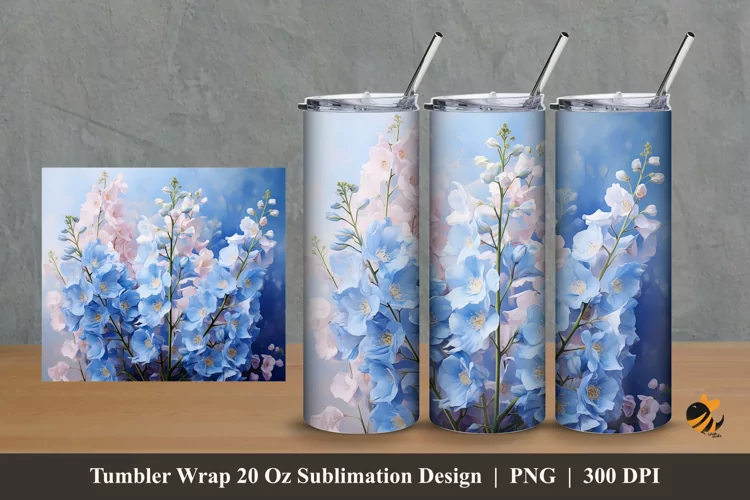 Delphinium Flowers Tumbler Wrap Sublimation Design 2