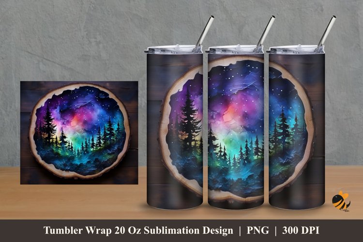 Wood Slice Galaxy Tumbler Wrap Sublimation Design 2 example image 1