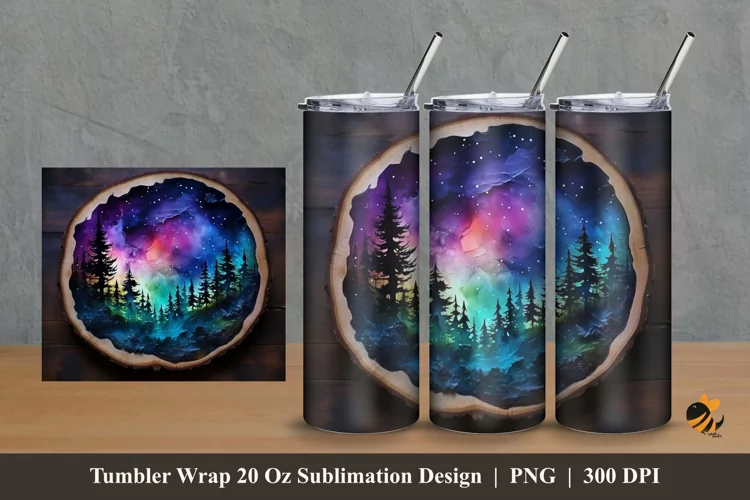 Wood Slice Galaxy Tumbler Wrap Sublimation Design 2