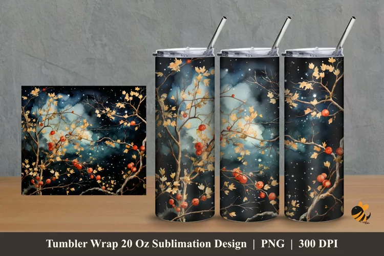 Branch At Night Tumbler Wrap Sublimation Design 2