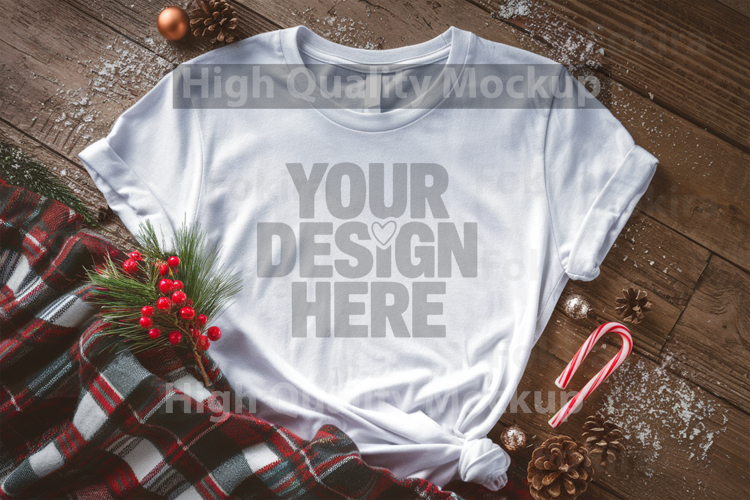 Christmas White T-shirt mockup - Christmas Background