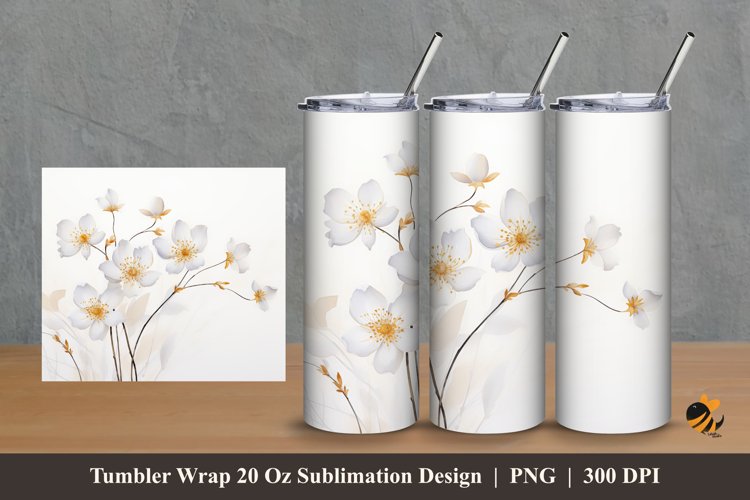 Floral Gold Tumbler Wrap Sublimation Design 2 example image 1