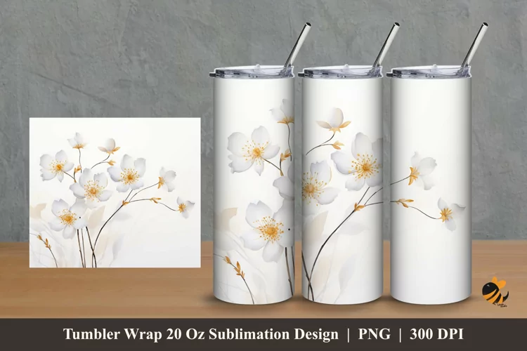 Floral Gold Tumbler Wrap Sublimation Design 2