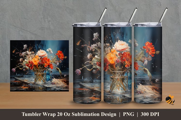 Water Flower Tumbler Wrap Sublimation Design 2 example image 1
