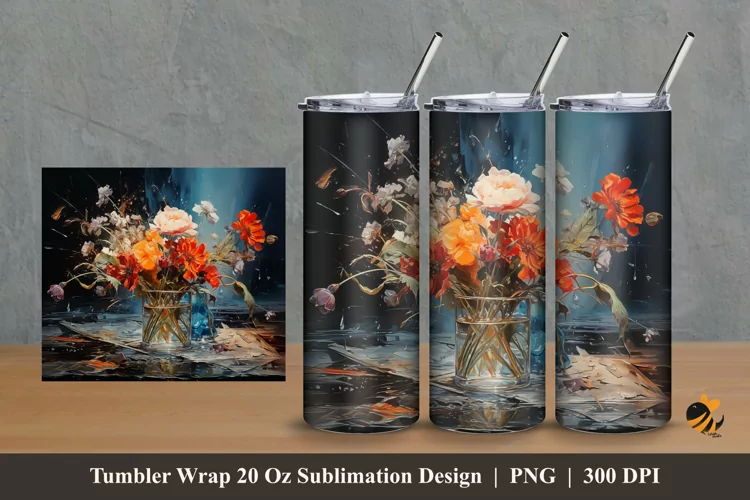 Water Flower Tumbler Wrap Sublimation Design 2
