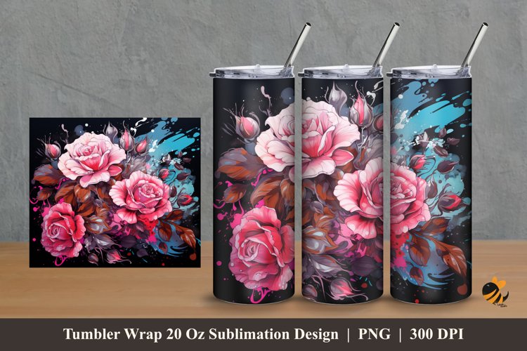 Awesome Rose Tumbler Wrap Sublimation Design 2 example image 1