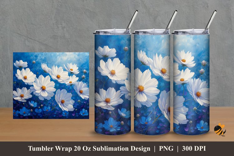 Cosmos Flower Tumbler Wrap Sublimation Design 2