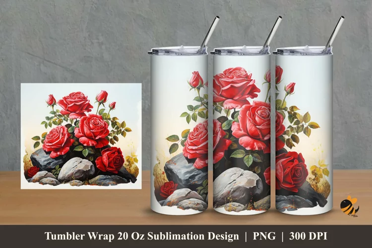 Rock Roses Tumbler Wrap Sublimation Design 2