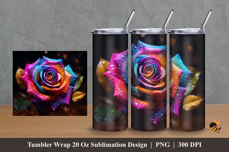 Rose Colorful Tumbler Wrap Sublimation Design 2 example image 1
