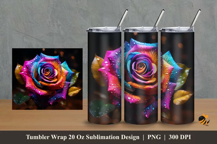 Rose Colorful Tumbler Wrap Sublimation Design 2