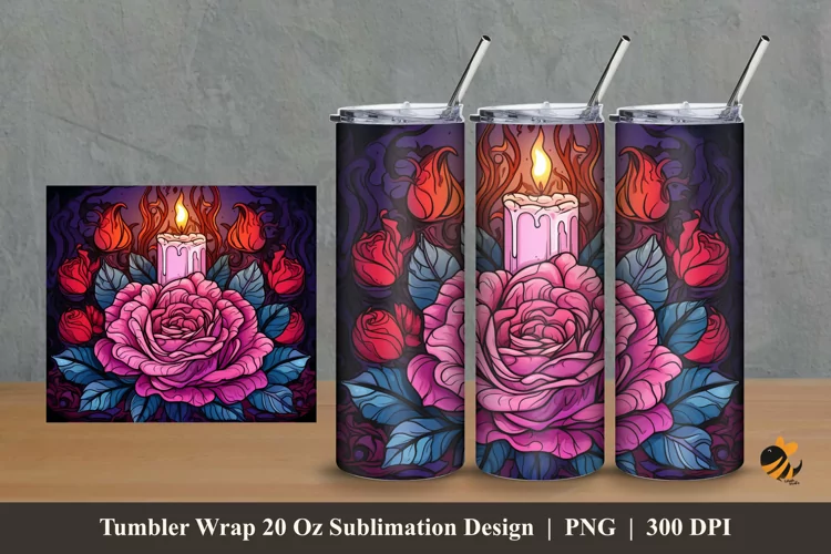 Candle Rose Tumbler Wrap Sublimation Design 2