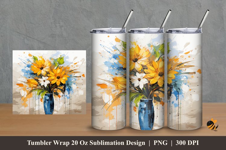 Aesthetic Painting Flower Tumbler Wrap Sublimation Design 2