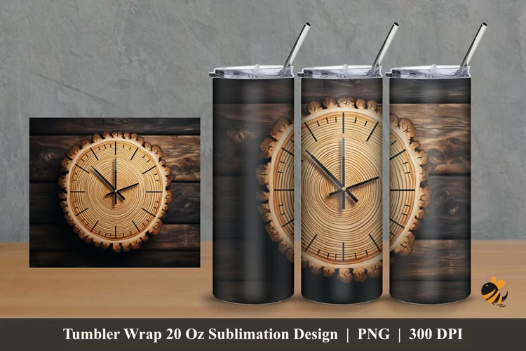 Wooden Clock Tumbler Wrap Sublimation Design 2
