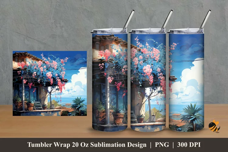Flower At Roof Tumbler Wrap Sublimation Design 2