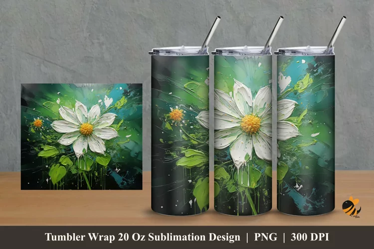 Green Flowers Tumbler Wrap Sublimation Design 2