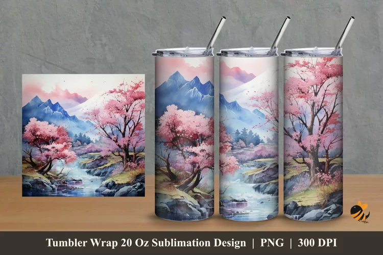 Sakura And Panoramic Tumbler Wrap Sublimation Design 2