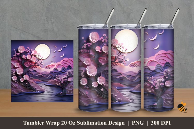 Sakura At Night Tumbler Wrap Sublimation Design 2