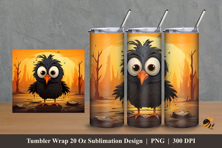 Cute Crazy Crow Tumbler Wrap Sublimation Design 2 example image 1