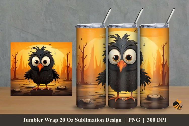 Cute Crazy Crow Tumbler Wrap Sublimation Design 2