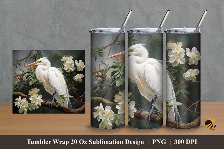 Ardeola Bird Tumbler Wrap Sublimation Design 2 example image 1
