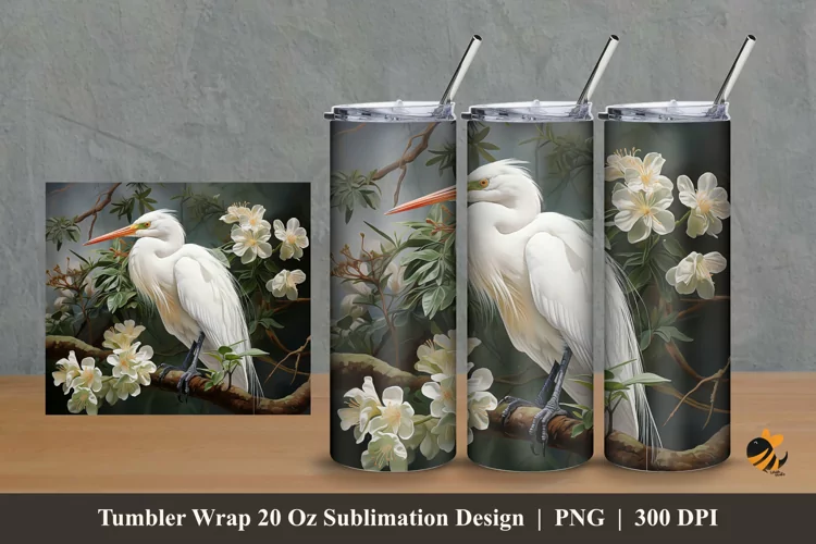 Ardeola Bird Tumbler Wrap Sublimation Design 2