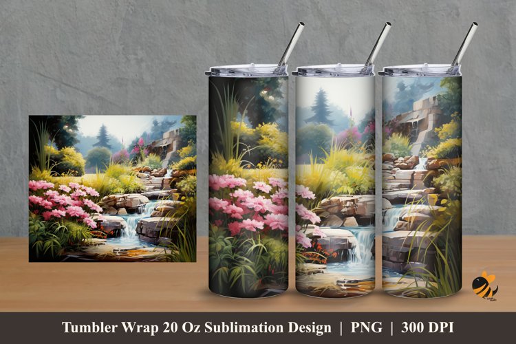 River Garden Tumbler Wrap Sublimation Design 2 example image 1