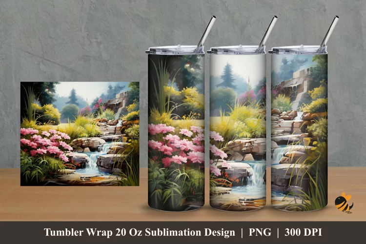 River Garden Tumbler Wrap Sublimation Design 2