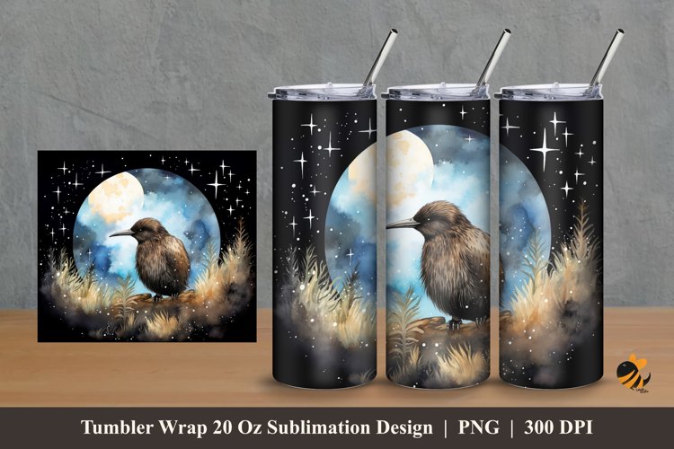 Kiwi Bird at Night Tumbler Wrap Sublimation Design 2