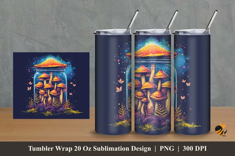 Mushroom Jar Tumbler Wrap Sublimation Design 2