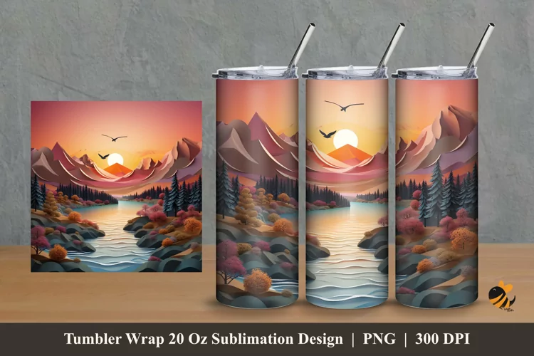 Sunset Mountain Tumbler Wrap Sublimation Design 2