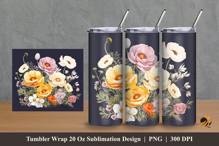 Blooming Flower Tumbler Wrap Sublimation Design 2 example image 1