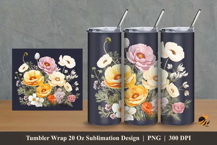 Blooming Flower Tumbler Wrap Sublimation Design 2
