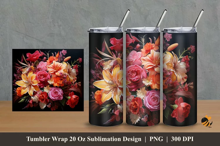 Realistic Flowers Tumbler Wrap Sublimation Design 2