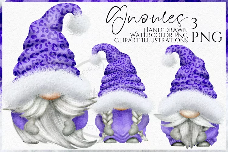 Purple Leopard Christmas Gnomes | Watercolor Clipart Png