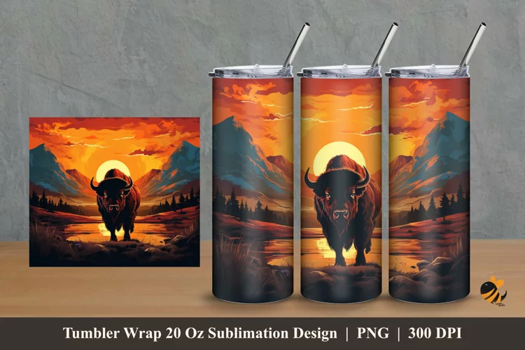 Wild Bison Tumbler Wrap Sublimation Design 2