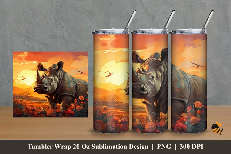 Rhinoceros Tumbler Wrap Sublimation Design 2