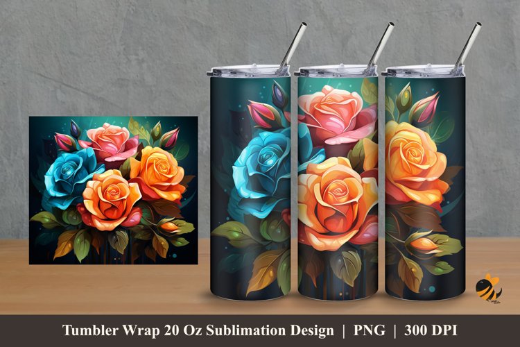 Rose And Dew Tumbler Wrap Sublimation Design 2 example image 1