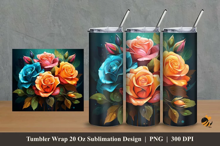 Rose And Dew Tumbler Wrap Sublimation Design 2