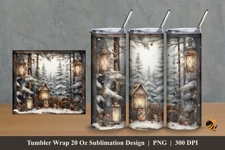 Winter Nature Ornament Tumbler Wrap Sublimation Design 2