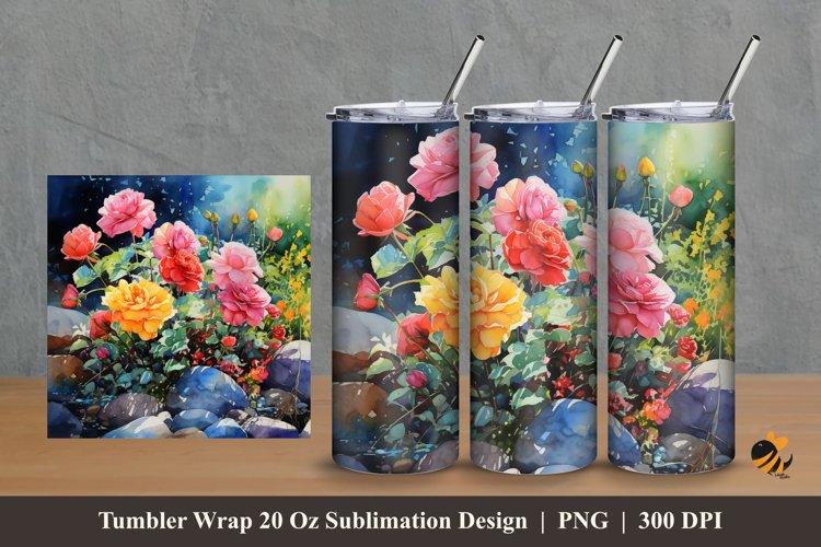 Beauty Wild Roses Tumbler Wrap Sublimation Design 2 example image 1