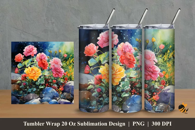 Beauty Wild Roses Tumbler Wrap Sublimation Design 2
