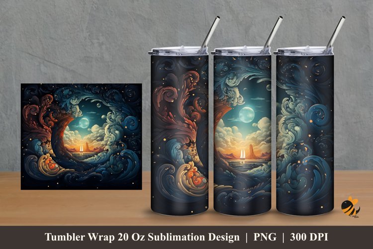 Dreamy Night Tumbler Wrap Sublimation Design 2 example image 1